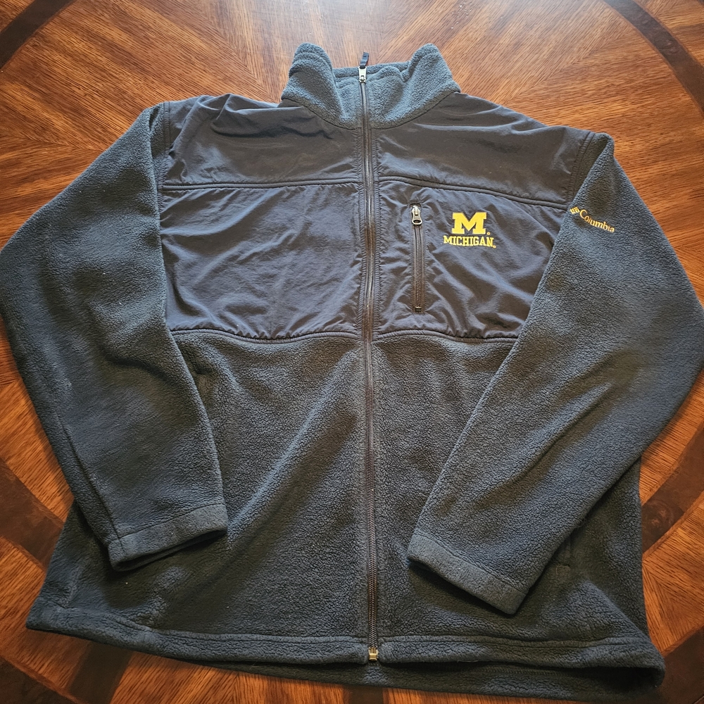 Columbia Navy Fleece Jacket with University Michigan Logo Men's Size XL